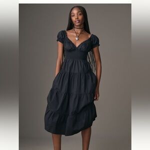 We Wore What puff sleeve smocked midi dress